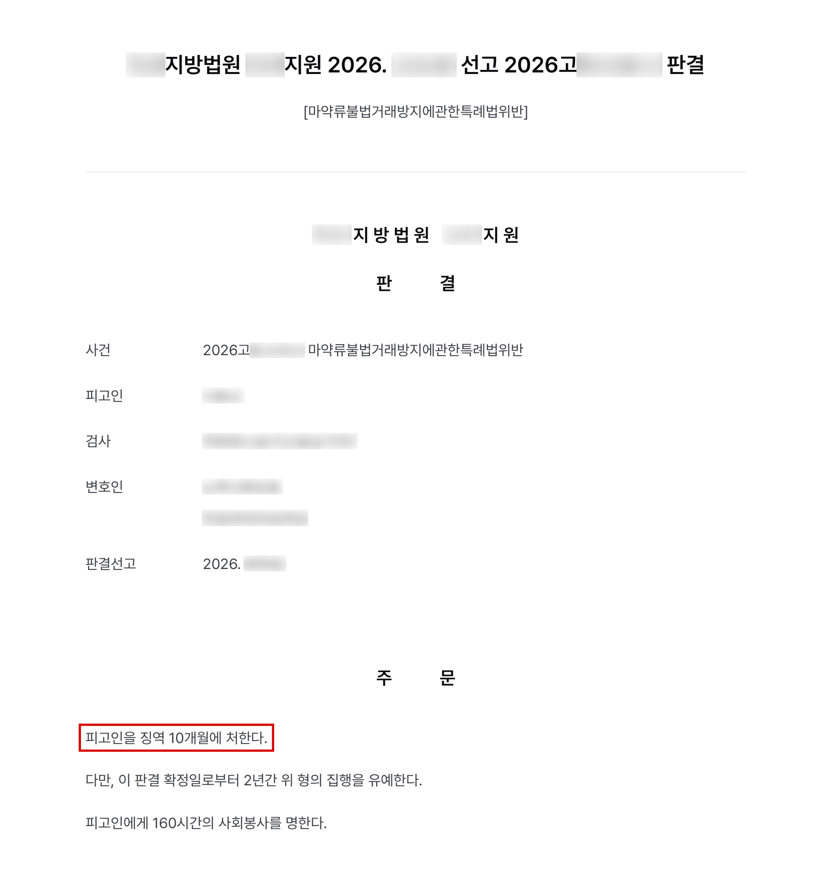 수사기관이 바꿔치기한 물건을 LSD로 알고 수거한 마약류불법거래방지법위반, 초범 소명해 징역형 집행유예 결과 문서(개인정보 가림)